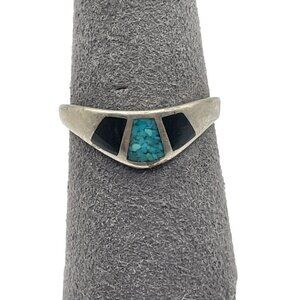 Vintage Castings on Parade Inlay Turquoise Onyx Ring Cop 89 southwest Sz 5.5